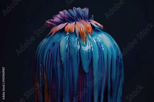 Abstract flower painting drips photo