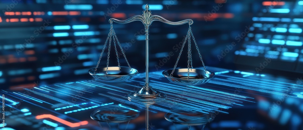 Fototapeta premium Cyberjustice: Scales of Justice in the Digital Age