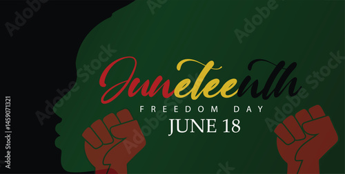 illustration celebrating Juneteenth Freedom Day, featuring raised fists symbolizing strength and unity