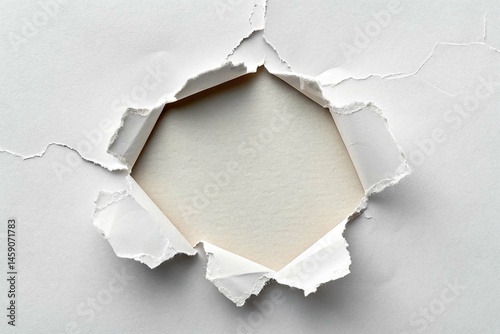 white torn paper hole isolated on white background