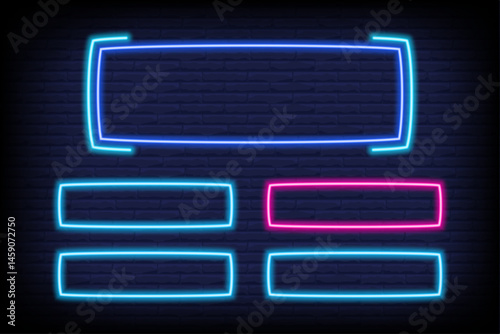 Quiz game neon template for trivia and tv show. Contest multiple options frame for choice on brick wall background. Intellectual challenge menu. Vector led mockup