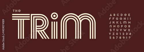 Vintage stripes logo font, retro linear alphabet, art deco retro style with bold geometry letters for timeless fashion branding, elegant sport typography, stylish typographic design. Vector typeset.