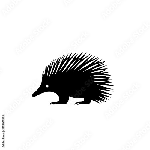 Flat black icon of an echidna silhouette with distinct spines and simple features, suitable for various design applications and contexts