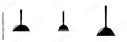 Flat black icons of gardening tools designed for easy identification and usage in landscape projects and home gardening