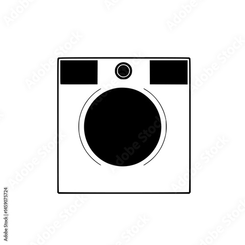 Icon representation of a flat black laundry washing machine for digital design and application use