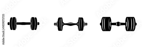 Weightlifting equipment icons illustrating different types of dumbbells for fitness enthusiasts and gym design elements