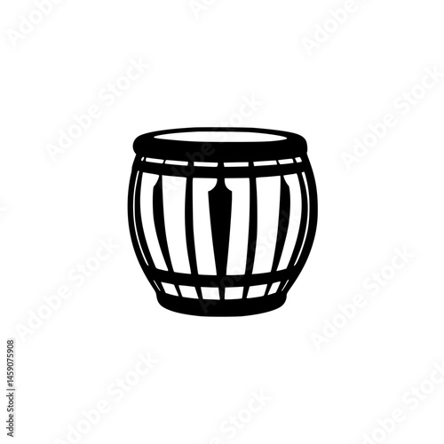 Black flat icon of a wooden barrel suitable for various design projects and graphic representations