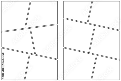 Comic book frame. Manga template on white background. Pop art page with grid. Blank with boxes for anime and dialog. Vector storyboard for magazine collage and posters.