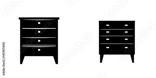 Flat black icons of two different styles of drawers showing design variations for furniture applications
