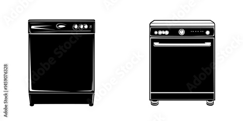 Flat black kitchen appliances featuring a dishwasher and an oven for modern home cooking and cleaning solutions