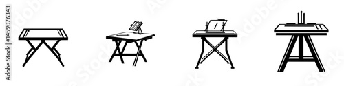 Flat black icons representing various types of drawing tables suitable for artists and designers in creative workspace settings