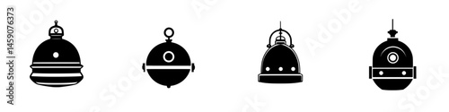 Stylized flat black icons of various bell shapes for use in design and illustration contexts