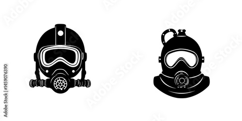 Diving helmet icons showcasing different styles for underwater exploration and safety equipment