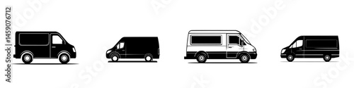Black icon set showcasing various flat vehicle designs in a minimalist style