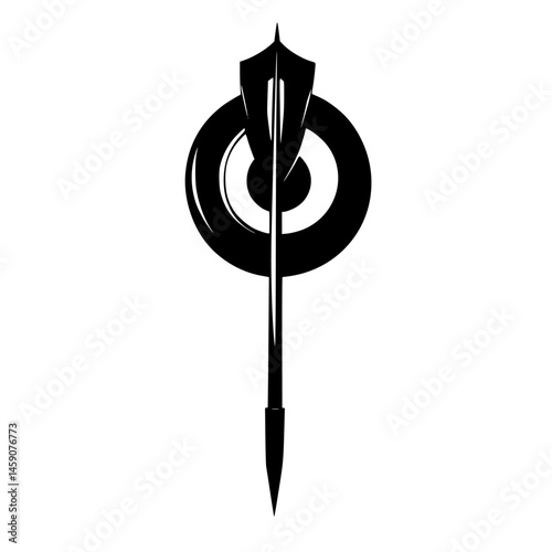 Icon representing an archery target with an arrow aiming at the center designed in a flat black style for modern applications