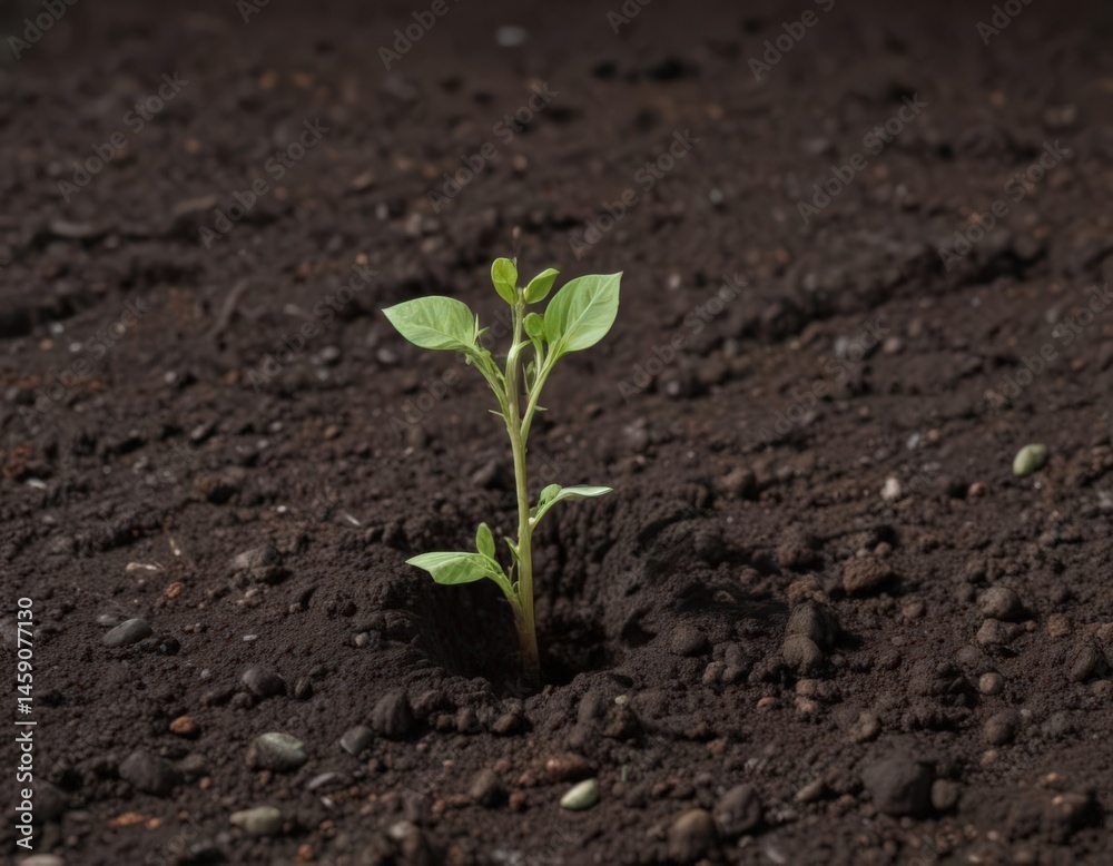 Pea seedling emerging from dark soil, early growth stage, roots, seed, organic Pea seedling emerging from dark soil, early growth stage, roots, seed, organic