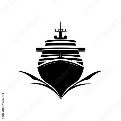 Cruise ship icon designed with a flat black silhouette, symbolizing travel and adventure on the high seas