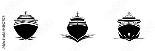 Black icon of three different cruise ships displayed in a minimalist style and design concept for maritime graphics