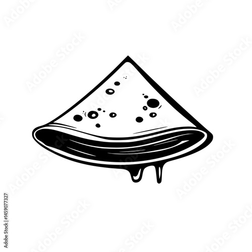 Delicious flat black icon of a taco with toppings and cheese drizzling down