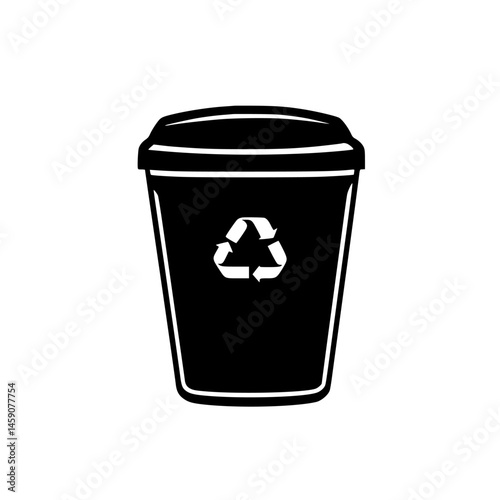 Black icon of a recycling coffee cup with a circular arrow symbol for environmental awareness and sustainability in daily life