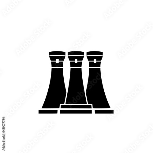 Three cooling towers represented as flat black icons, symbolizing power generation and industrial activity