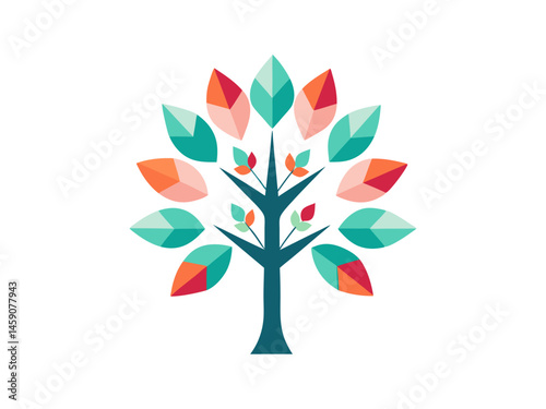 Modern Geometric Flower Tree on White Background