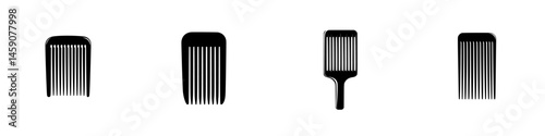 Customizable black icon set featuring various comb designs for hairstyling and grooming applications