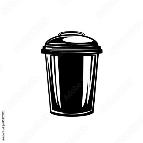 Solid black flat icon of a trash can, representing waste management and cleanliness in urban environments