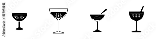 Elegant black icons featuring various styles of dessert cups and bowls with distinct designs in flat black format