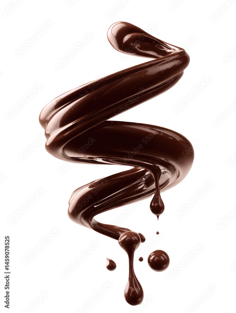 Melted chocolate with dripping drops in a swirling shape isolated Melted chocolate with dripping drops in a swirling shape isolated