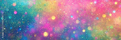Fun rainbow pink, blue green, purple, yellow color glitter sparkle background, celebrate happy birthday party glittery mermaid invite, princess little girl texture or girly unicorn pony sequin pattern