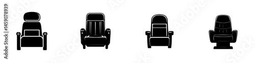 Flat black icons showcasing different styles of seating arrangements in a minimalistic design
