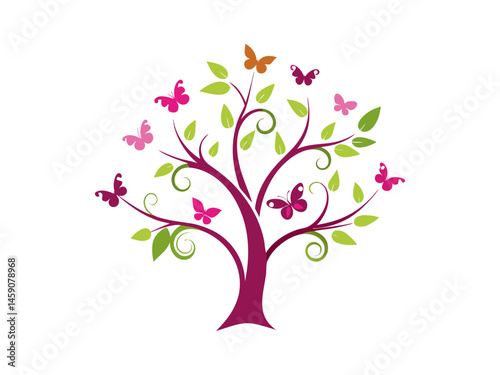 Swirl Branch Floral Tree with Butterfly Accents