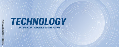 Technological background with white circular cables on a light blue motherboard. Abstract technological background. AI chip or semiconductor concept. Modern web banner. Digital vector illustration
