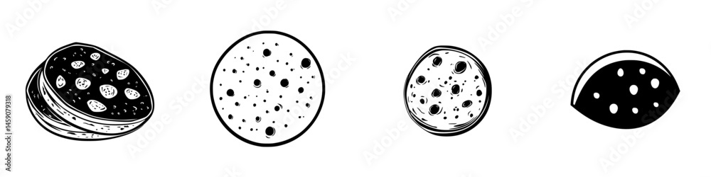 Cute flat black icons representing different cookie shapes with various designs on a neutral background Cute flat black icons representing different cookie shapes with various designs on a neutral background