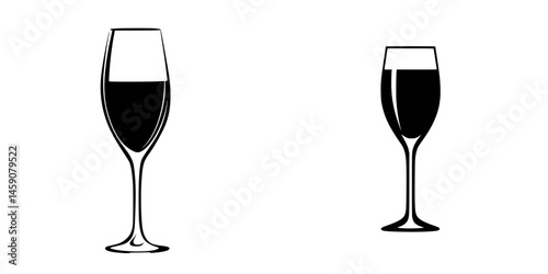 Two flat black wine glasses of different shapes displayed side by side on a neutral background