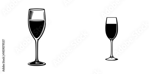 Icon representation of flat black wine glasses contrasting size and design in a minimalistic style