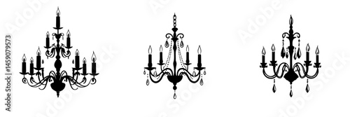 Stylish flat black chandelier icons designed for modern decor in various styles and sizes suitable for diverse interiors
