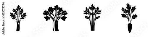 Variety of flat black icons representing different types of vegetables arranged in a single row
