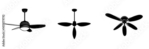 Flat black icons depicting various ceiling fan designs showcasing functionality and modern aesthetics