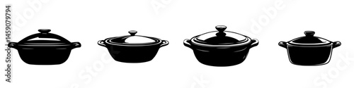 Various flat black cooking pots displayed in a minimalist style showcasing elegance and functionality in kitchenware design