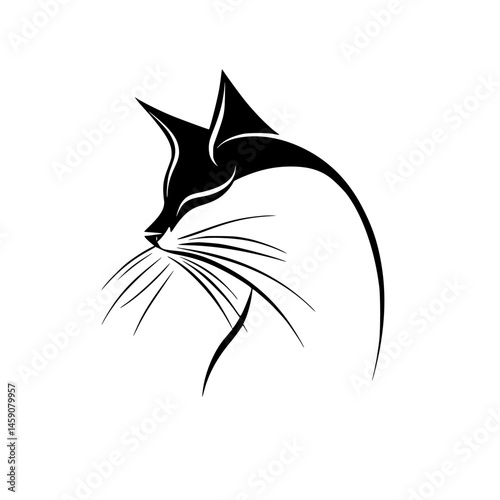Stylized black cat silhouette with elegant lines and smooth curves, perfect for minimalist design enthusiasts