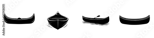 Stylized black icons of various canoe designs showcasing unique shapes and perspectives