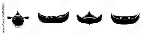 Flat black icon depicting various boat silhouettes with diverse shapes and designs showcasing their distinct features
