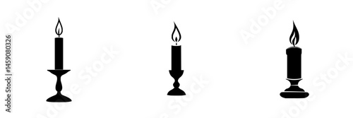 Flat black candle icons representing variations in design and style on a plain background