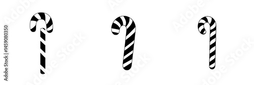 Stylized black and white candy cane icons for holiday design and decoration