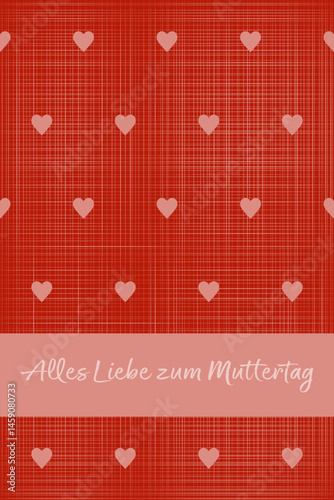 Alles Liebe zum Muttertag - Schriftzug in deutscher Sprache. Grußkarte mit Herzen.