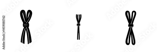 Flat black icons representing various types of ribbon or tied elements arranged in a simple layout