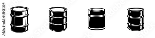 Different styles of industrial barrels showcased in a simple design
