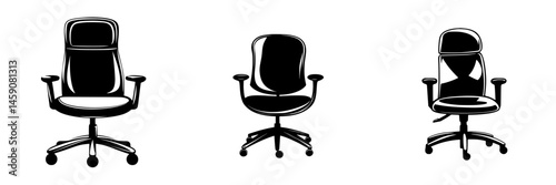 Different styles of office chairs displayed in black and white against a plain background showcasing ergonomic designs and varying features